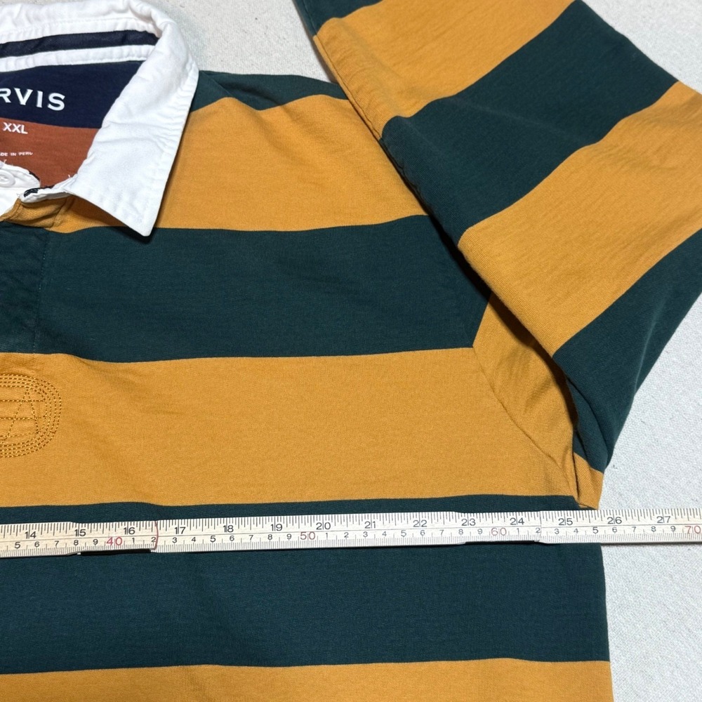 Orvis Mens XXL Rugby Shirt Long Sleeve Striped Green Yellow Cotton Polo Top - Picture 5 of 6